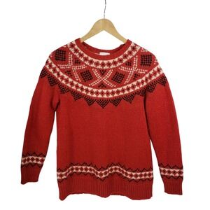 J. Jill Women's Fair Isle Crew Neck Sweater Red Black White Small